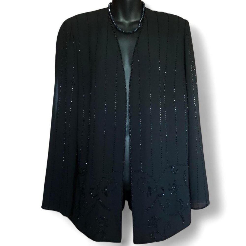 Vtg Black Whimsigoth Beaded Cardigan